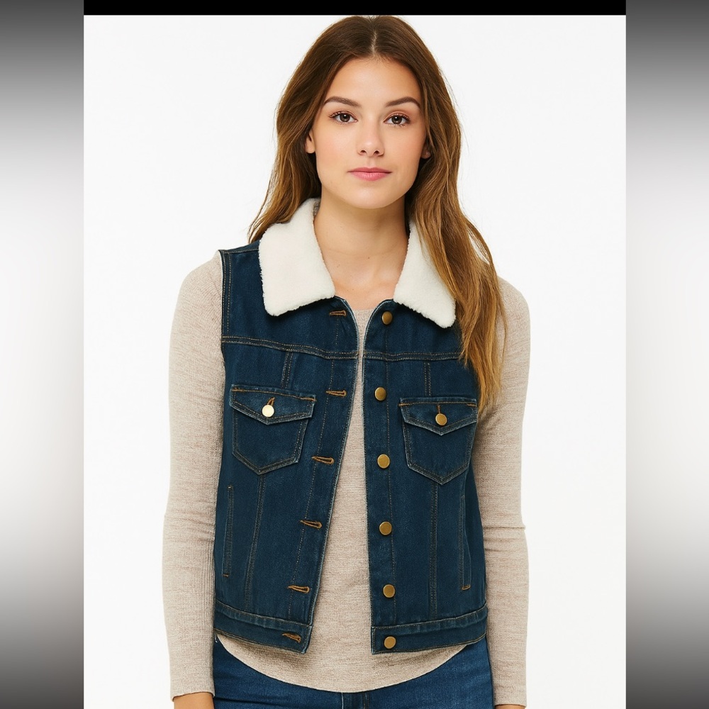 Lucky & Blessed Woman’s Sherpa Lined Denim Western Wear Vest NWT Size Large
